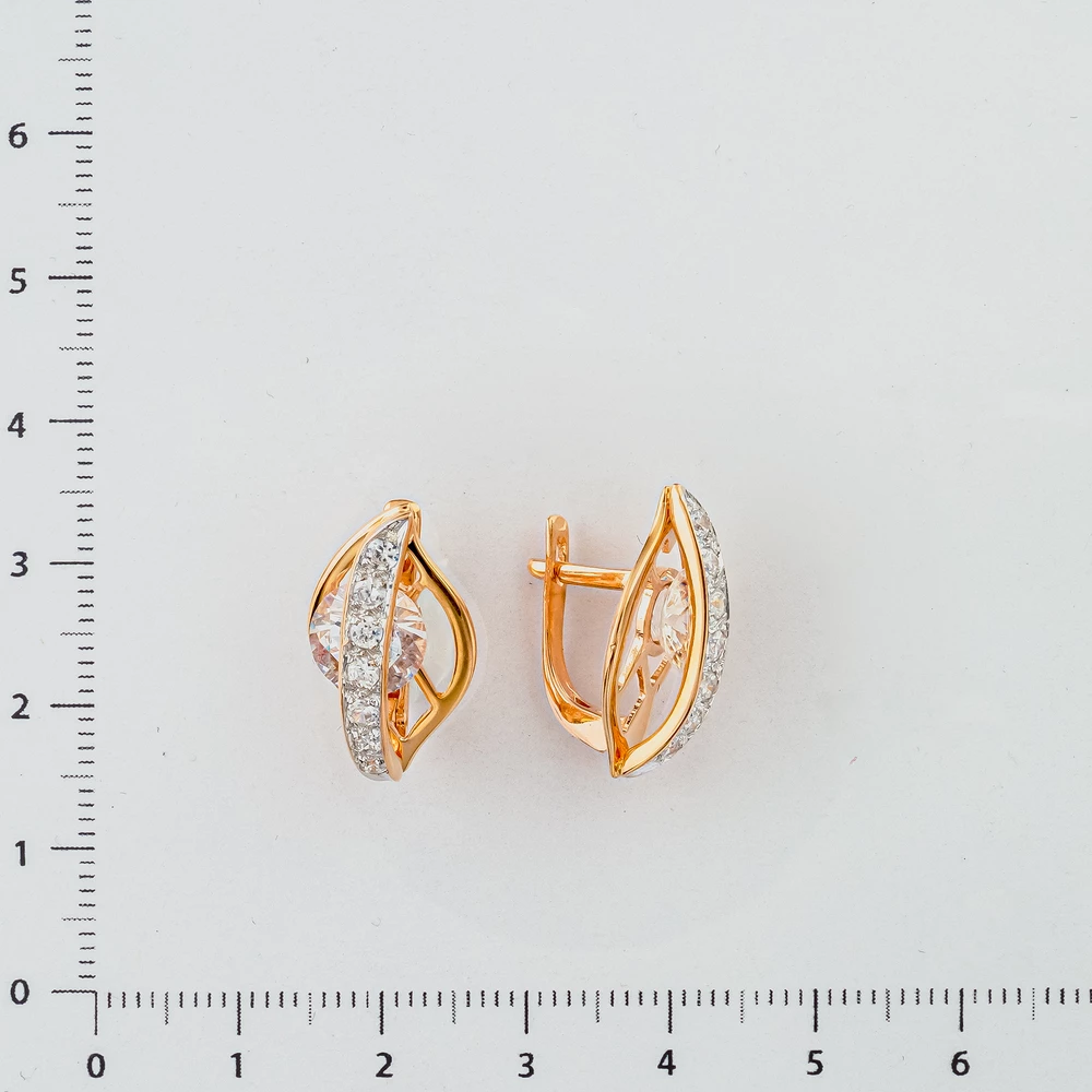Серьги с фианитом из красного золота 585 пробы