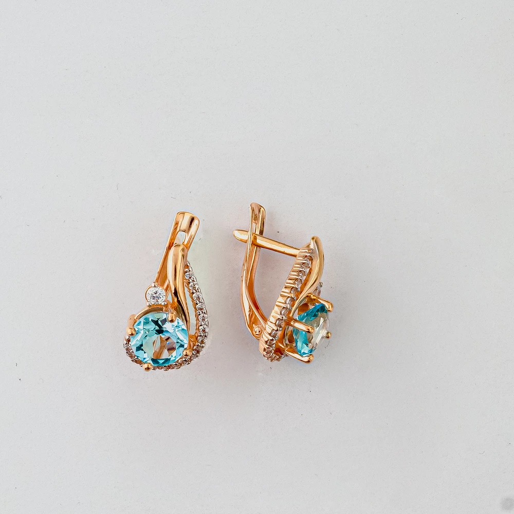 Серьги с топазом из красного золота 585 пробы