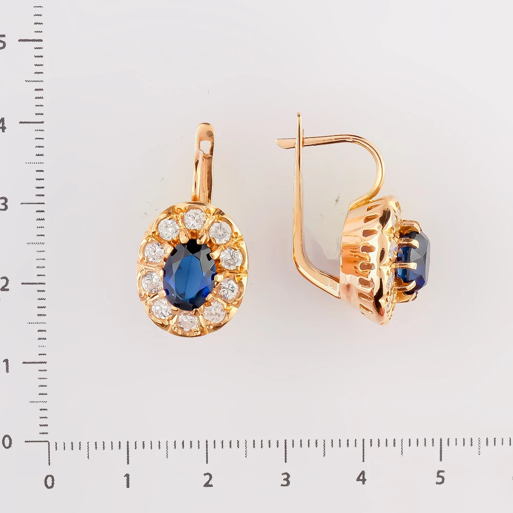 Серьги с сапфиром синтетическим из красного золота 583 пробы