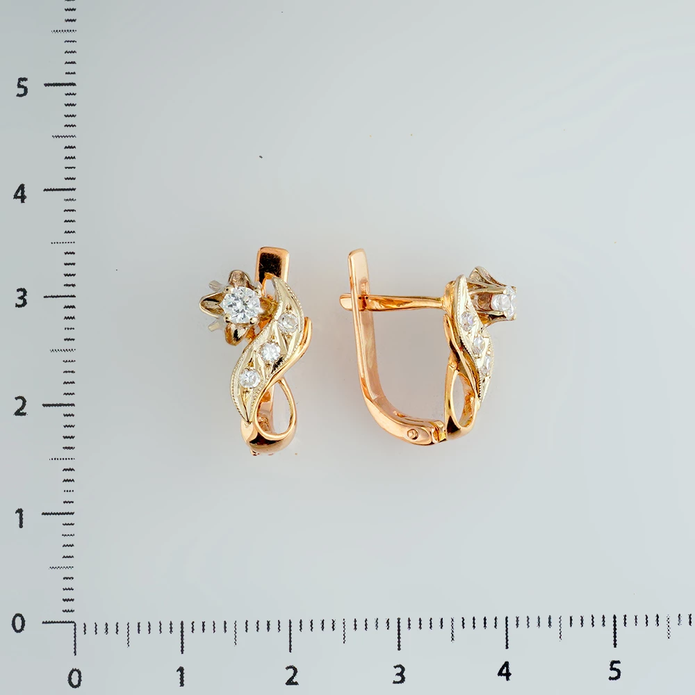 Серьги с фианитом из красного золота 585 пробы