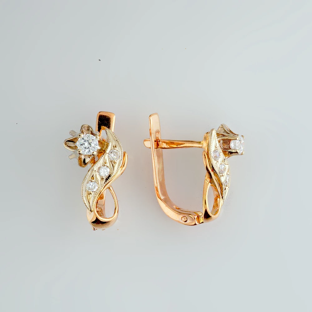 Серьги с фианитом из красного золота 585 пробы