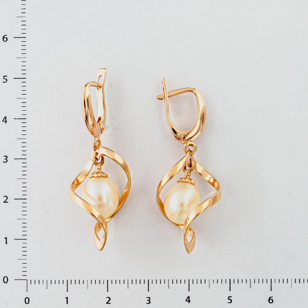 Серьги с культивированным жемчугом из красного золота 585 пробы