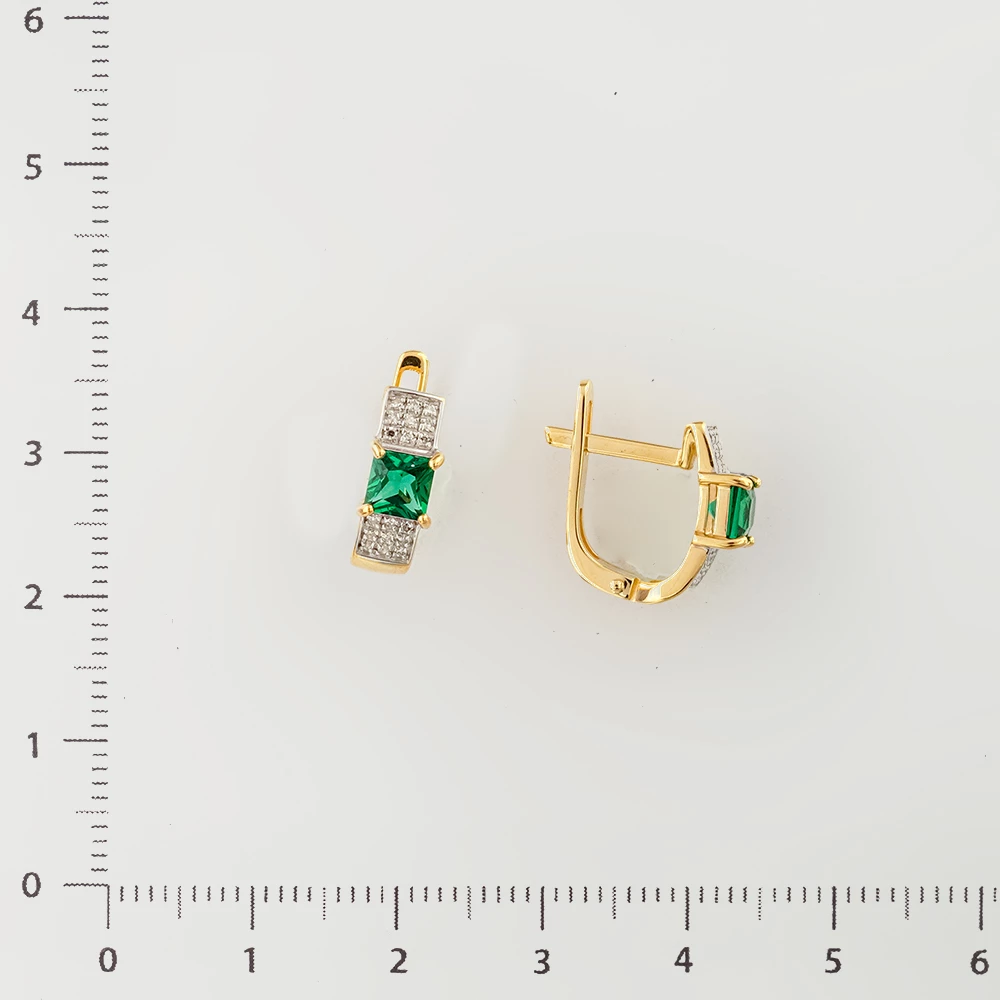 Серьги с изумрудом синтетическим из желтого золота 585 пробы