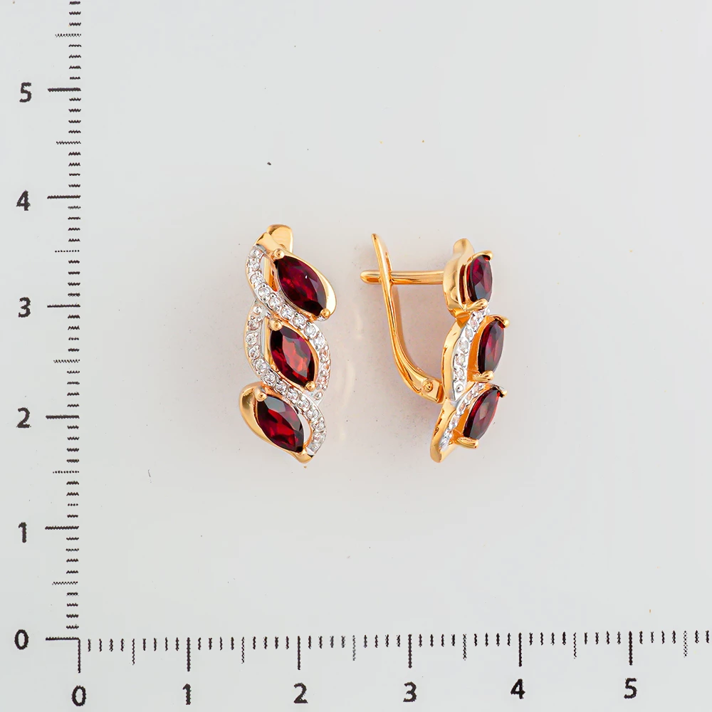 Серьги с гранатом из красного золота 585 пробы