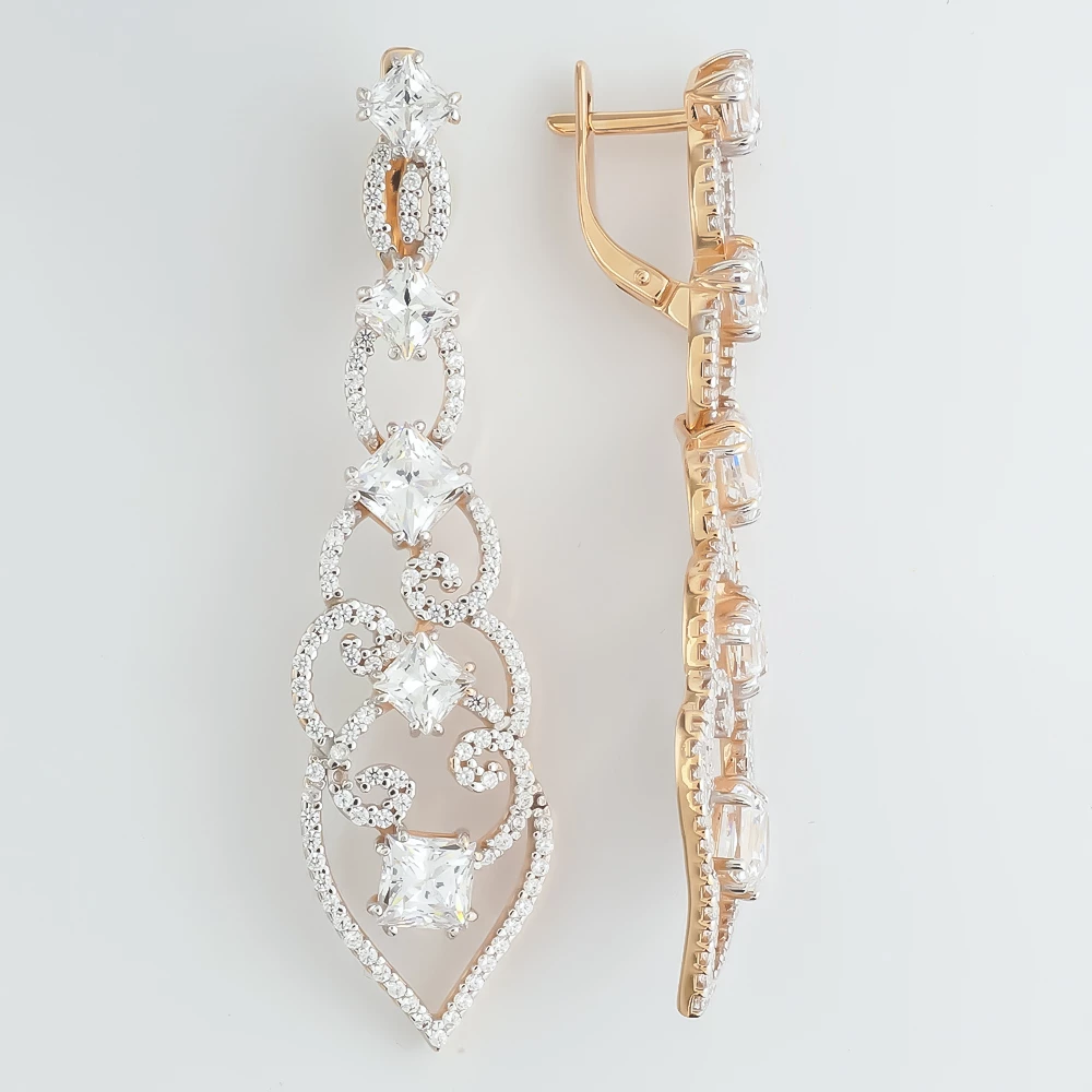 Серьги с фианитом из красного золота 585 пробы