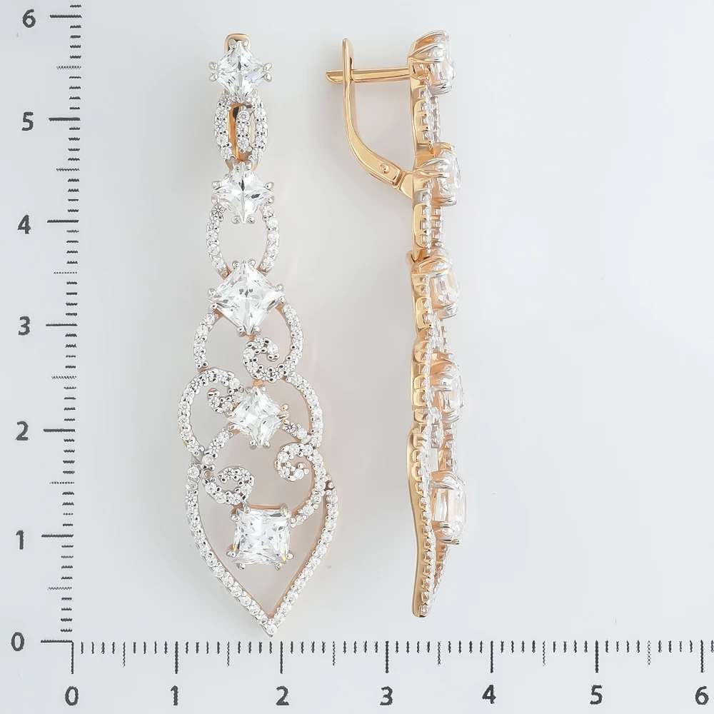 Серьги с фианитом из красного золота 585 пробы