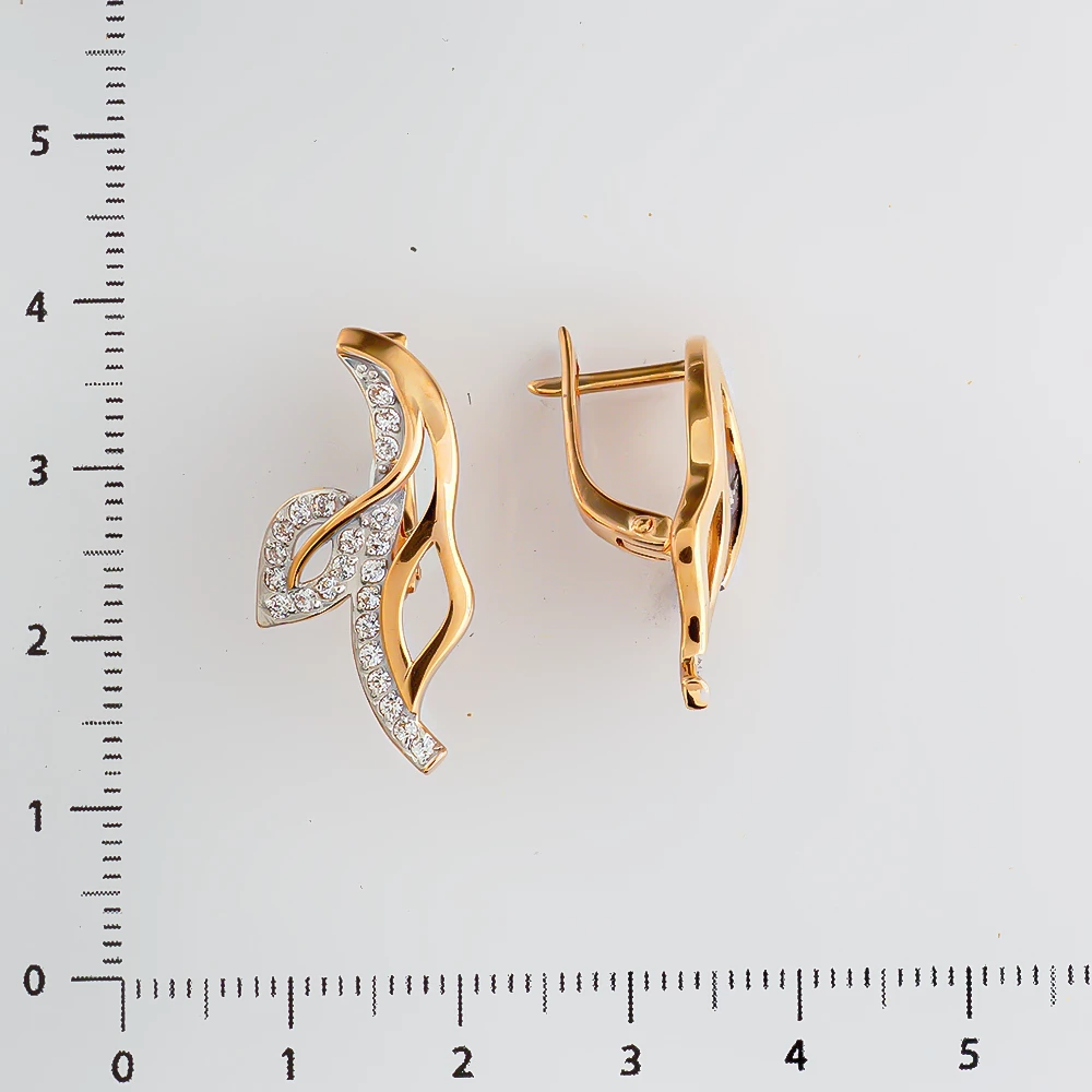 Серьги с фианитом из красного золота 585 пробы