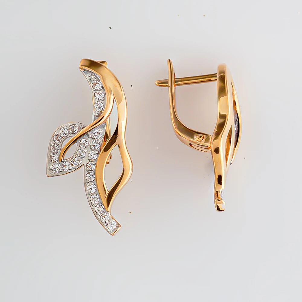 Серьги с фианитом из красного золота 585 пробы