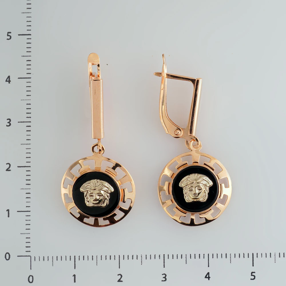 Серьги с агатом из красного золота 585 пробы