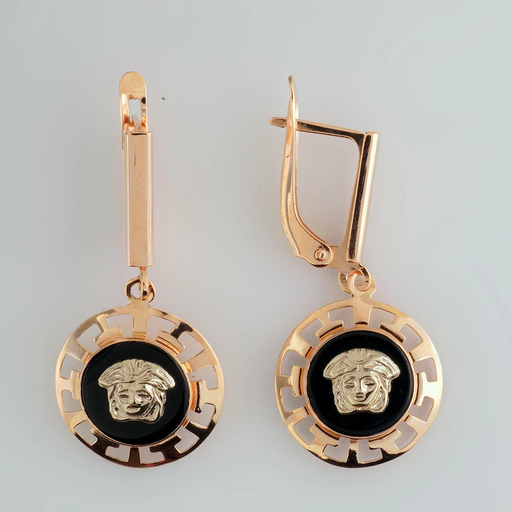 Серьги с агатом из красного золота 585 пробы