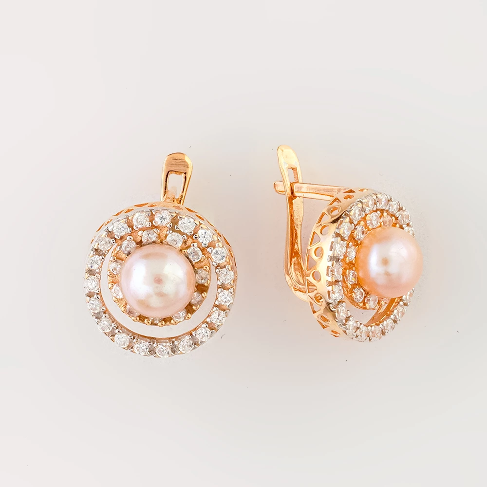 Серьги с культивированным жемчугом из красного золота 585 пробы