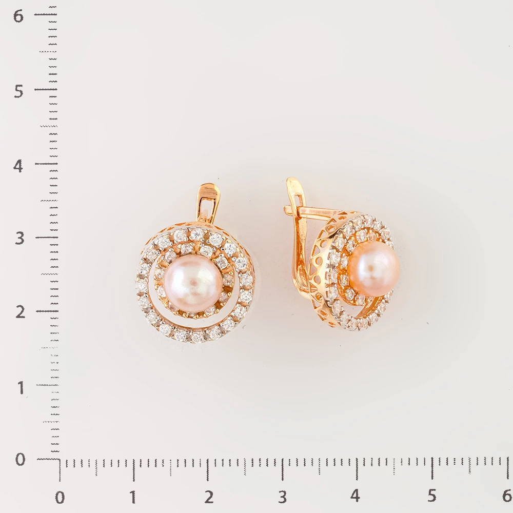 Серьги с культивированным жемчугом из красного золота 585 пробы