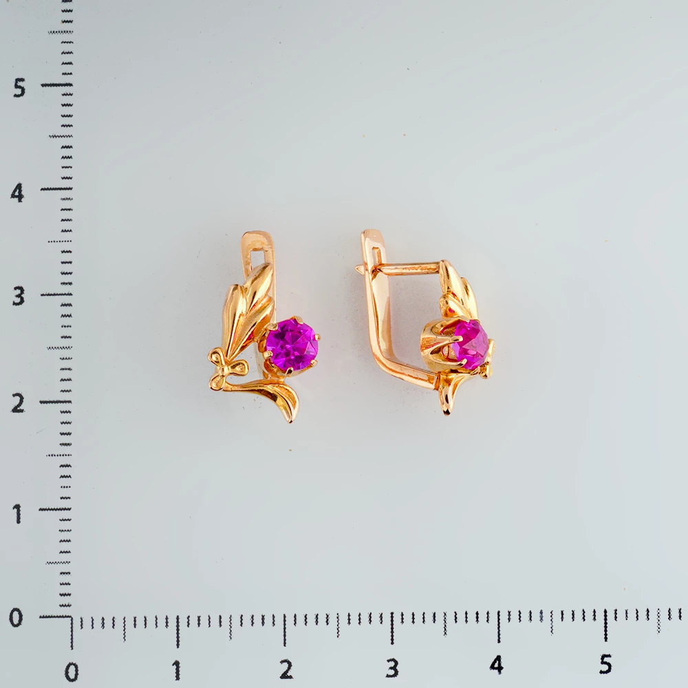 Серьги с фианитом из красного золота 585 пробы
