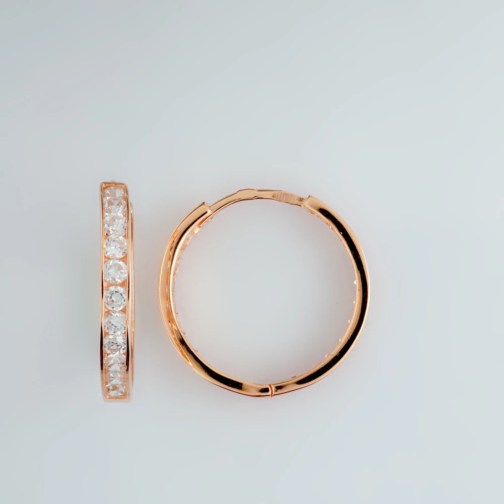 Серьги конго с фианитом из красного золота 585 пробы