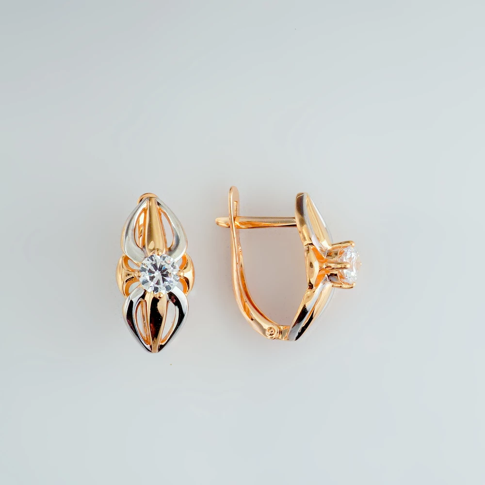 Серьги с фианитом из красного золота 585 пробы