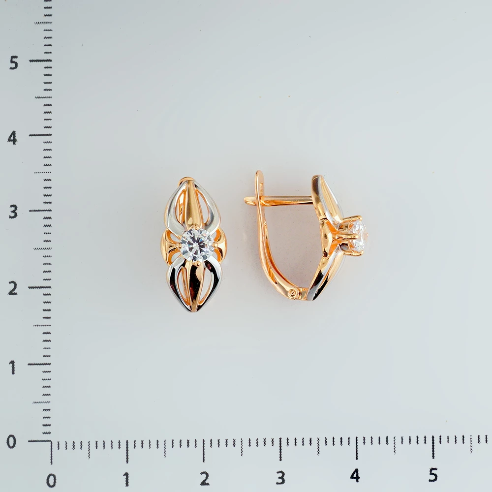 Серьги с фианитом из красного золота 585 пробы