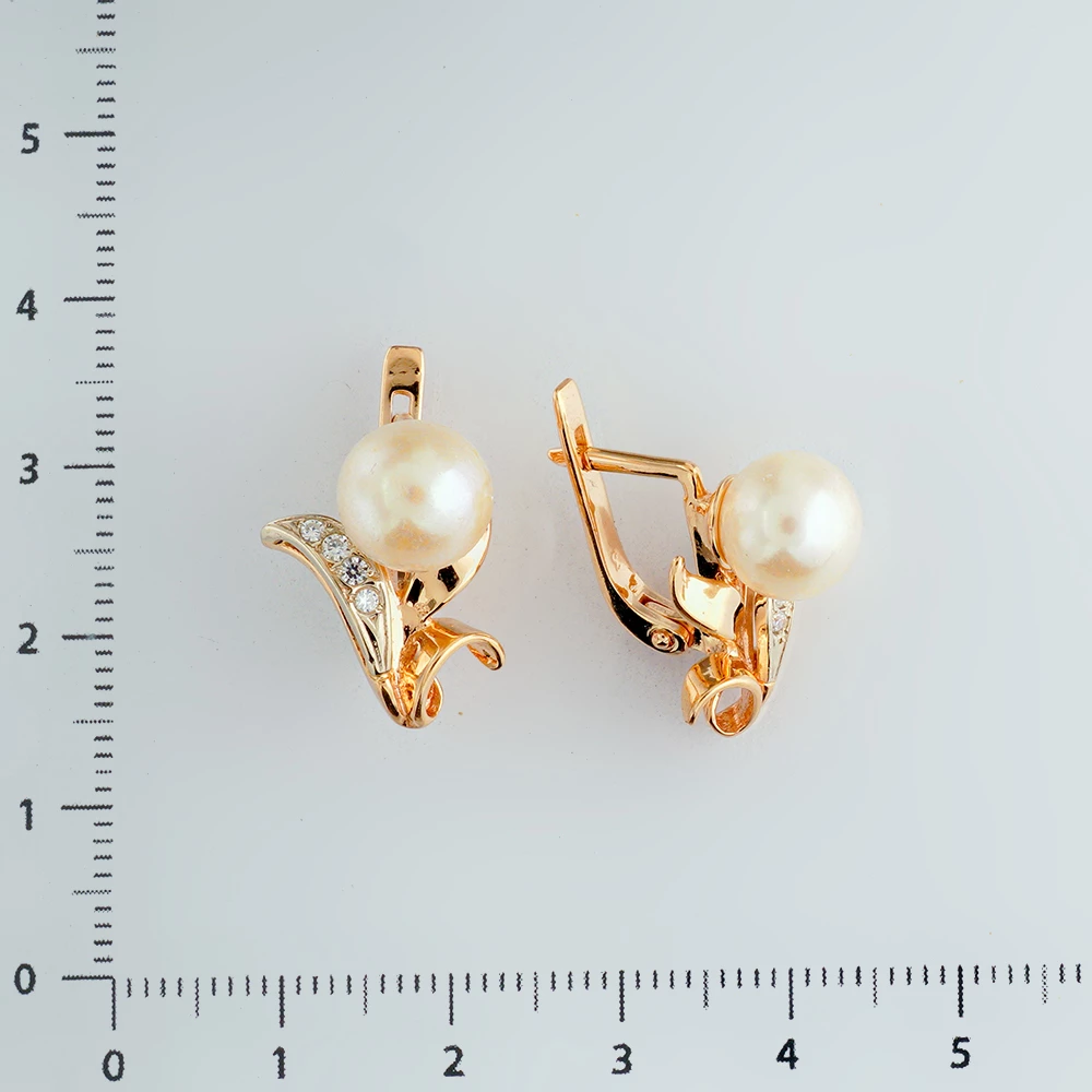 Серьги с культивированным жемчугом из красного золота 585 пробы