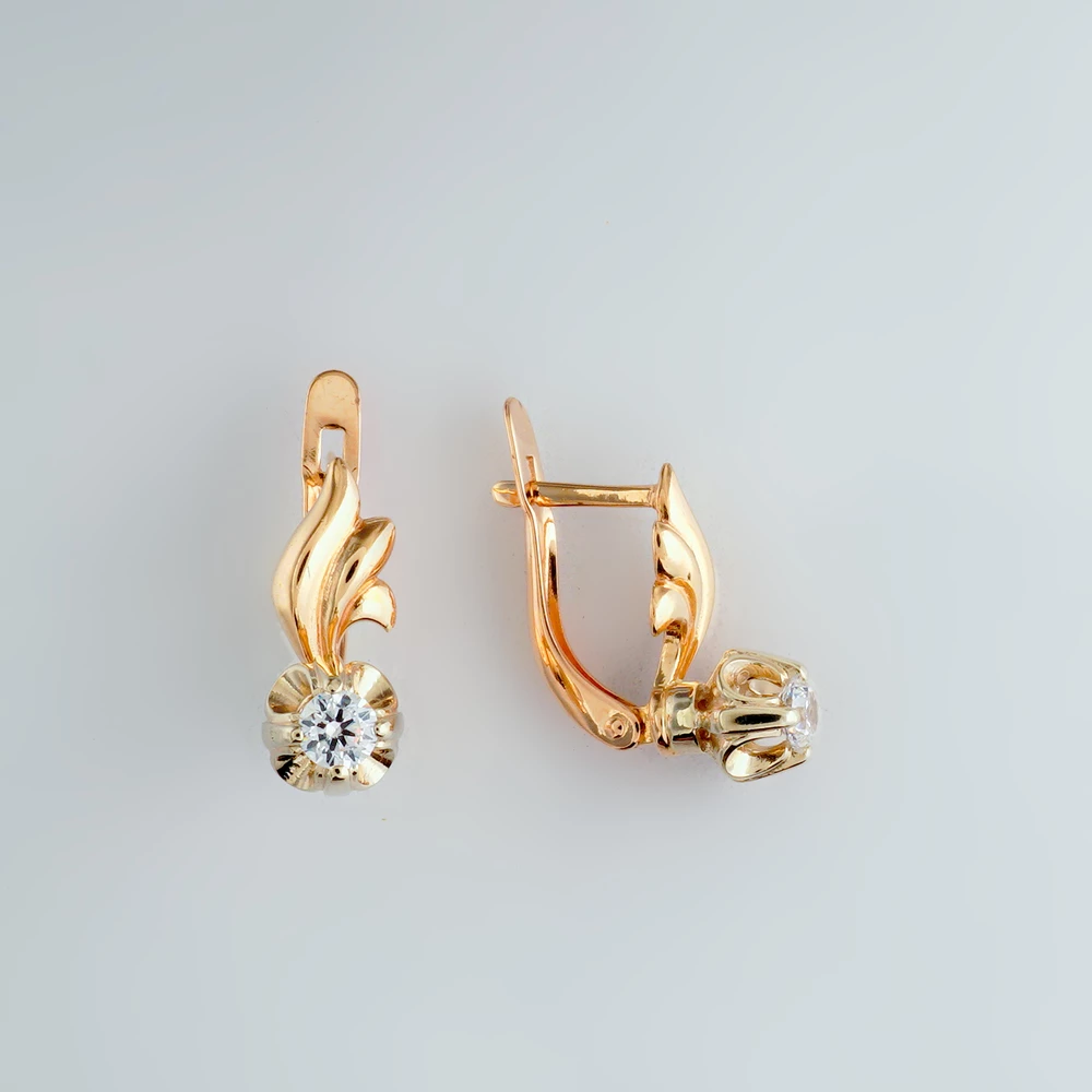 Серьги с фианитом из красного золота 585 пробы