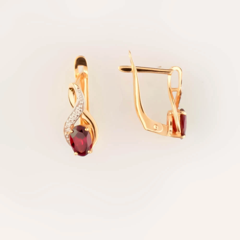 Серьги с гранатом из красного золота 585 пробы