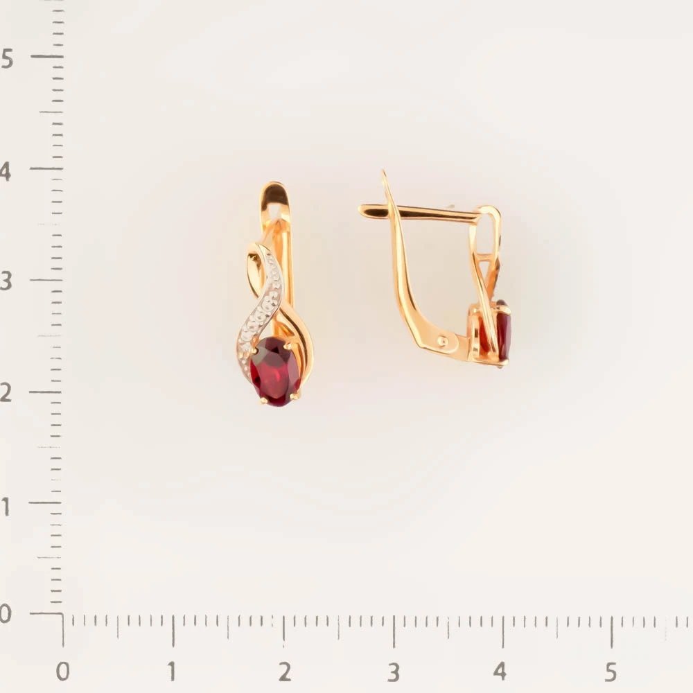 Серьги с гранатом из красного золота 585 пробы
