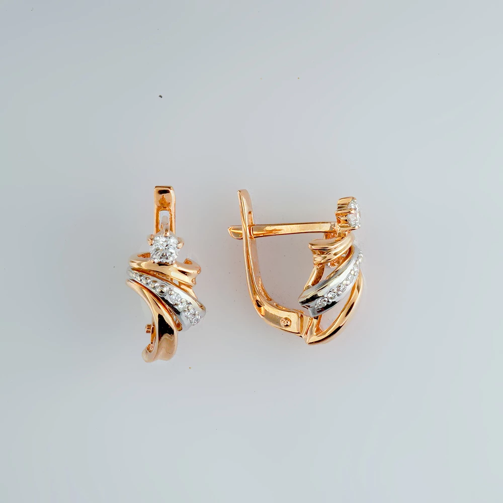 Серьги с бриллиантом из красного золота 585 пробы