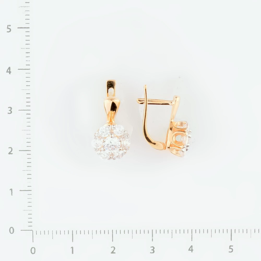 Серьги с фианитом из красного золота 585 пробы