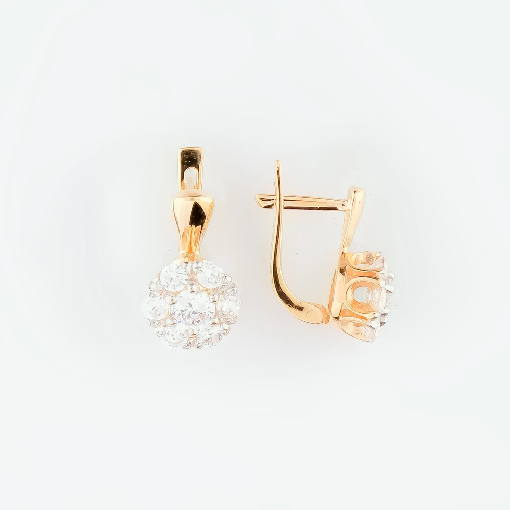 Серьги с фианитом из красного золота 585 пробы