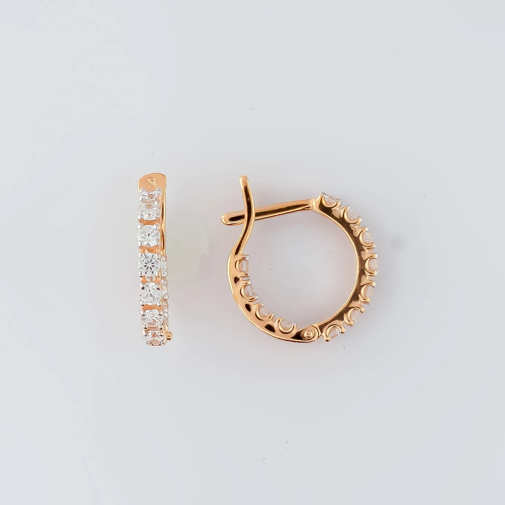 Серьги с фианитом из красного золота 585 пробы