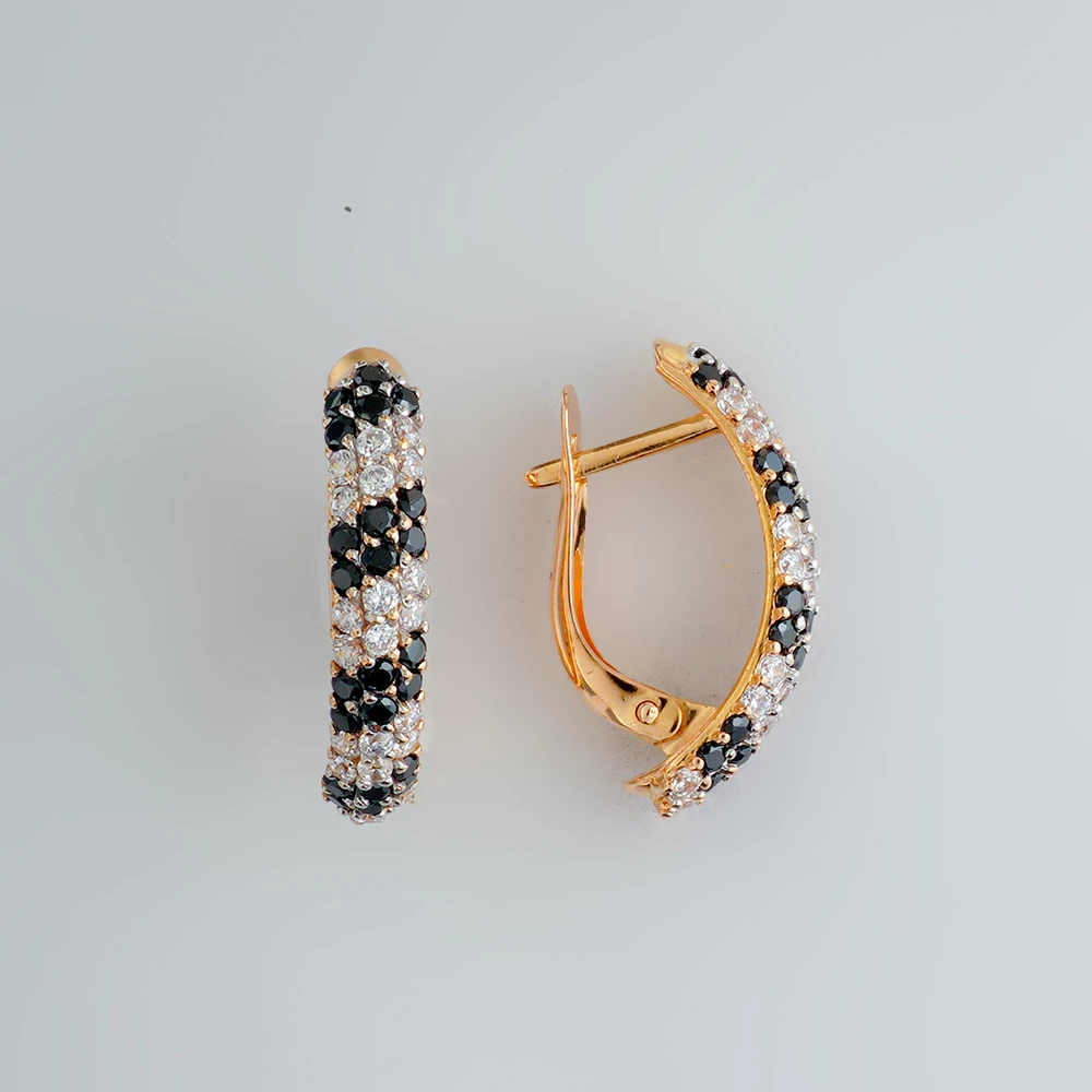 Серьги с фианитом из красного золота 585 пробы