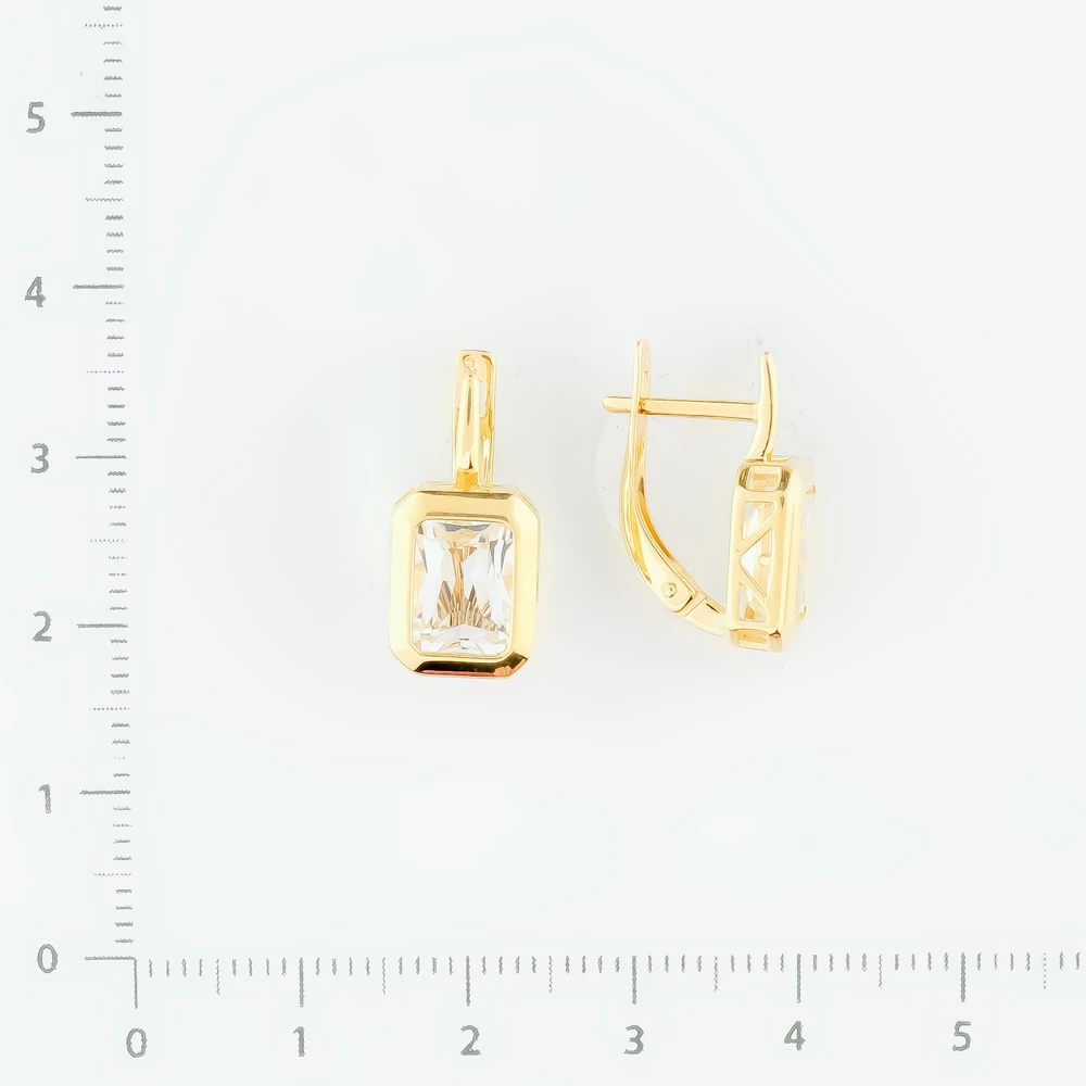 Серьги с горным хрусталём из желтого золота 585 пробы