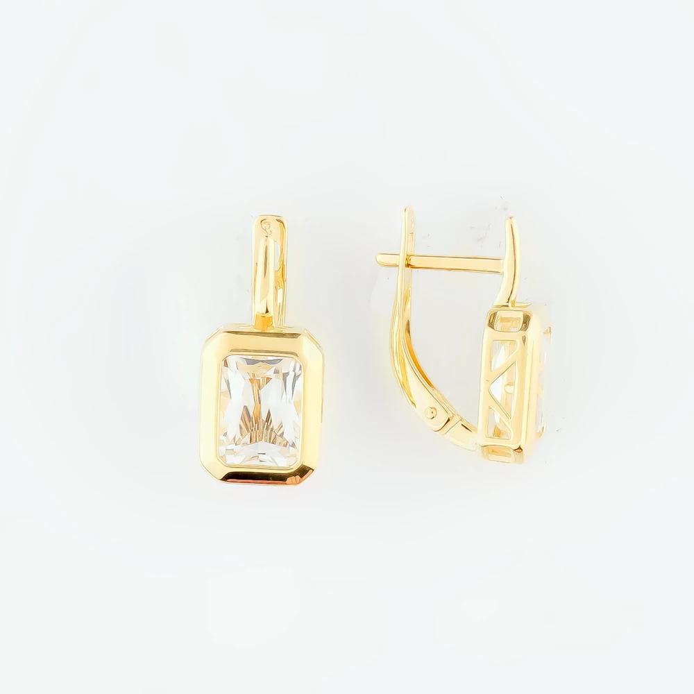 Серьги с горным хрусталём из желтого золота 585 пробы