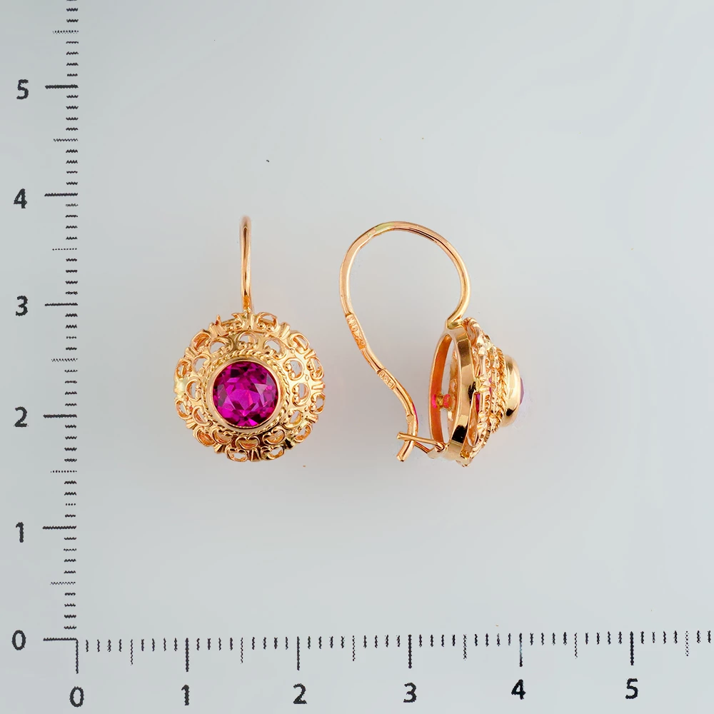 Серьги с фианитом из красного золота 583 пробы