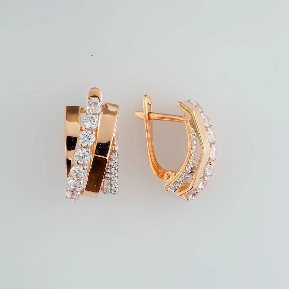 Серьги с фианитом из красного золота 585 пробы