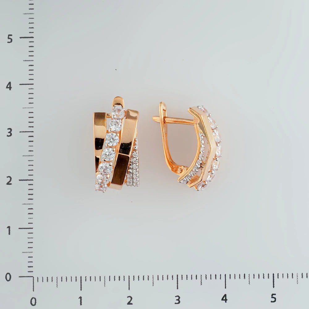 Серьги с фианитом из красного золота 585 пробы