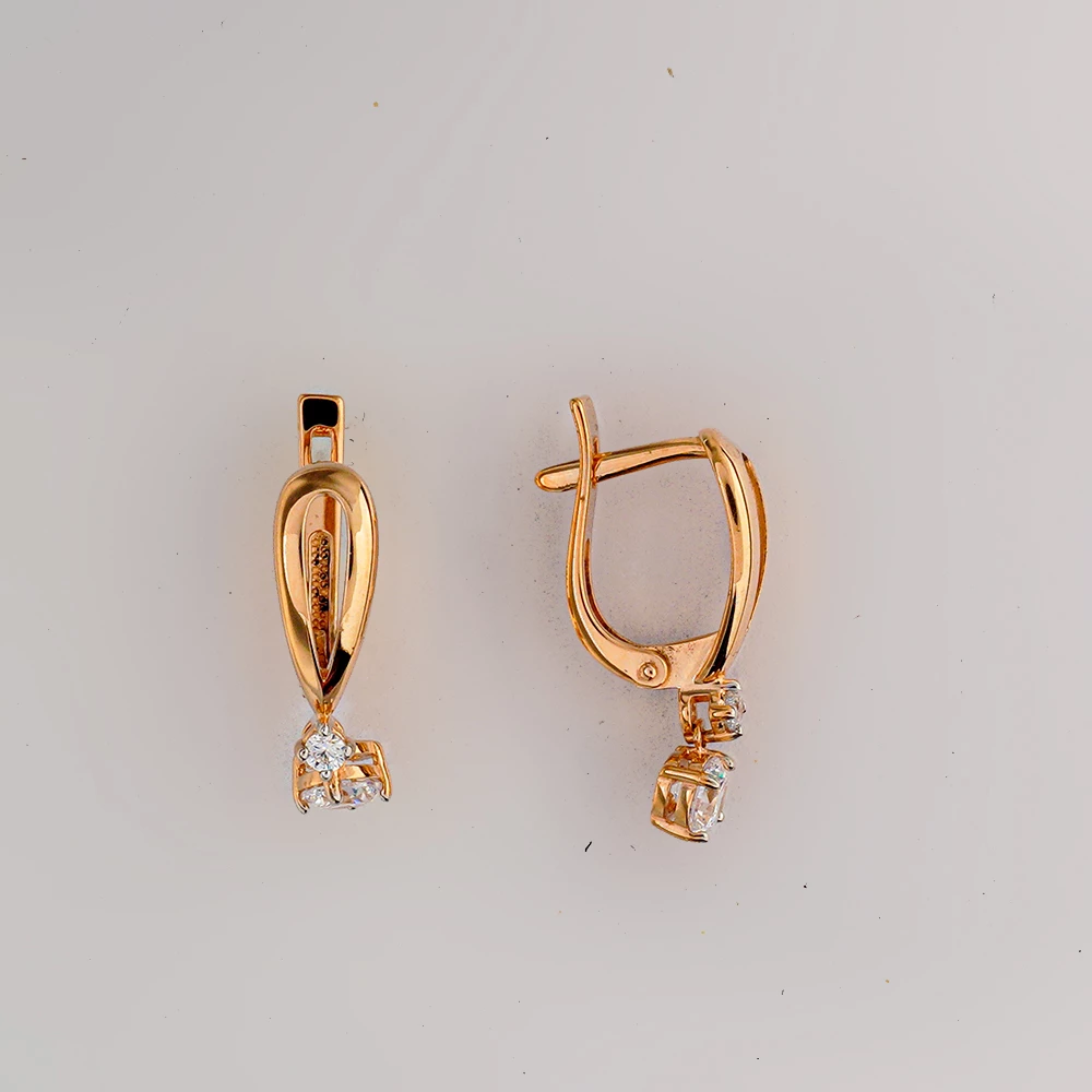 Серьги с фианитом из красного золота 585 пробы