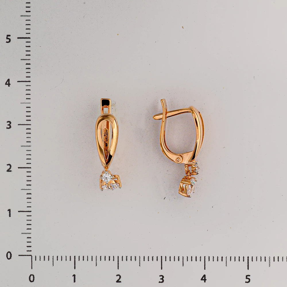 Серьги с фианитом из красного золота 585 пробы