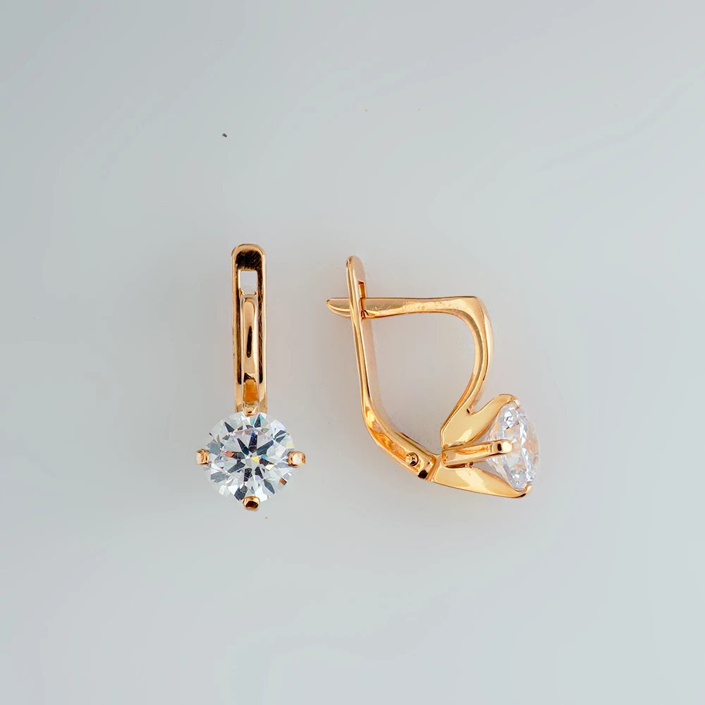 Серьги с фианитом из красного золота 585 пробы