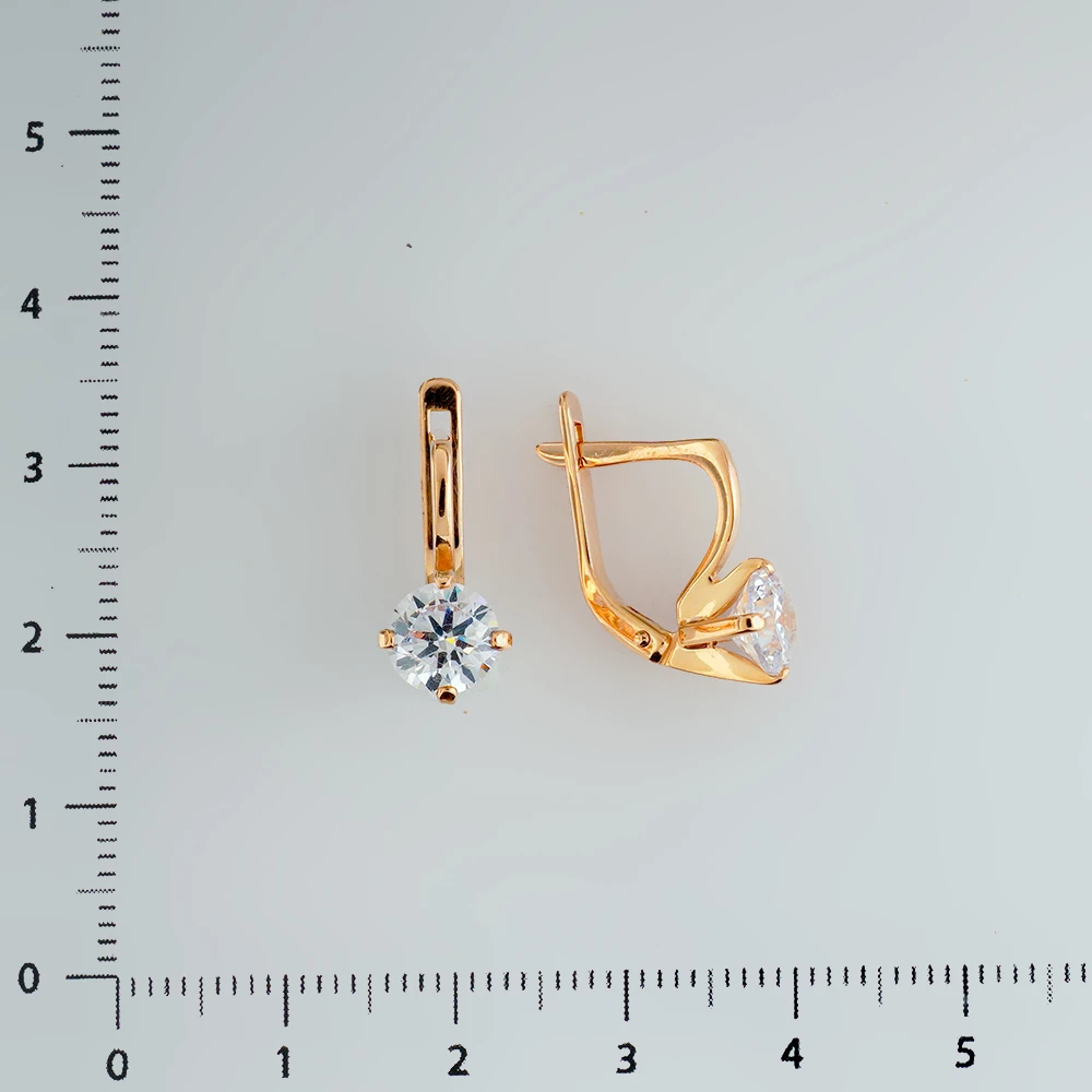 Серьги с фианитом из красного золота 585 пробы