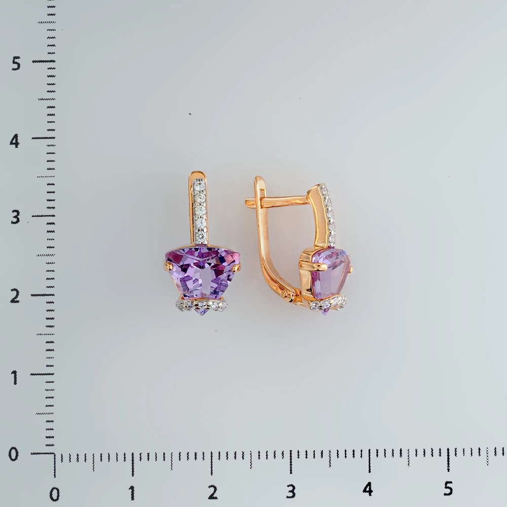Серьги с аметистом из красного золота 585 пробы