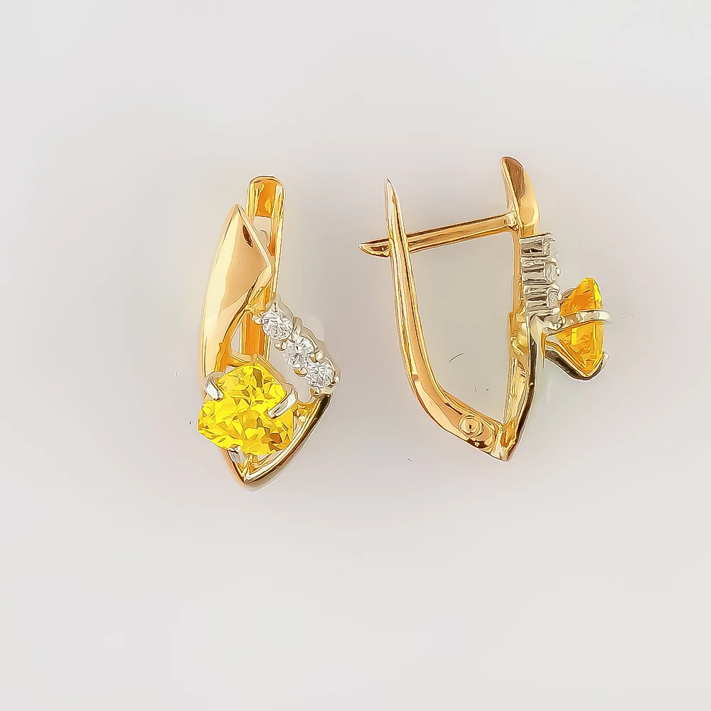 Серьги с ситаллом из красного золота 585 пробы