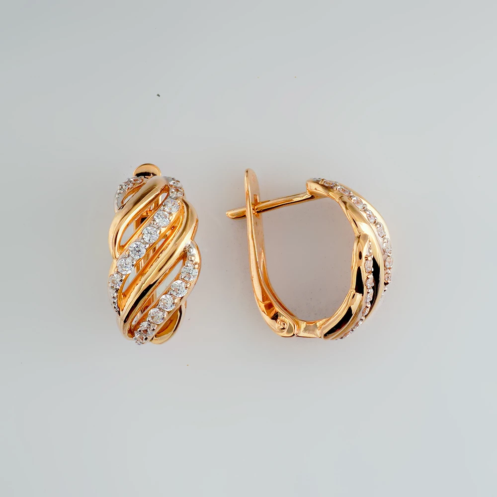 Серьги с фианитом из красного золота 585 пробы