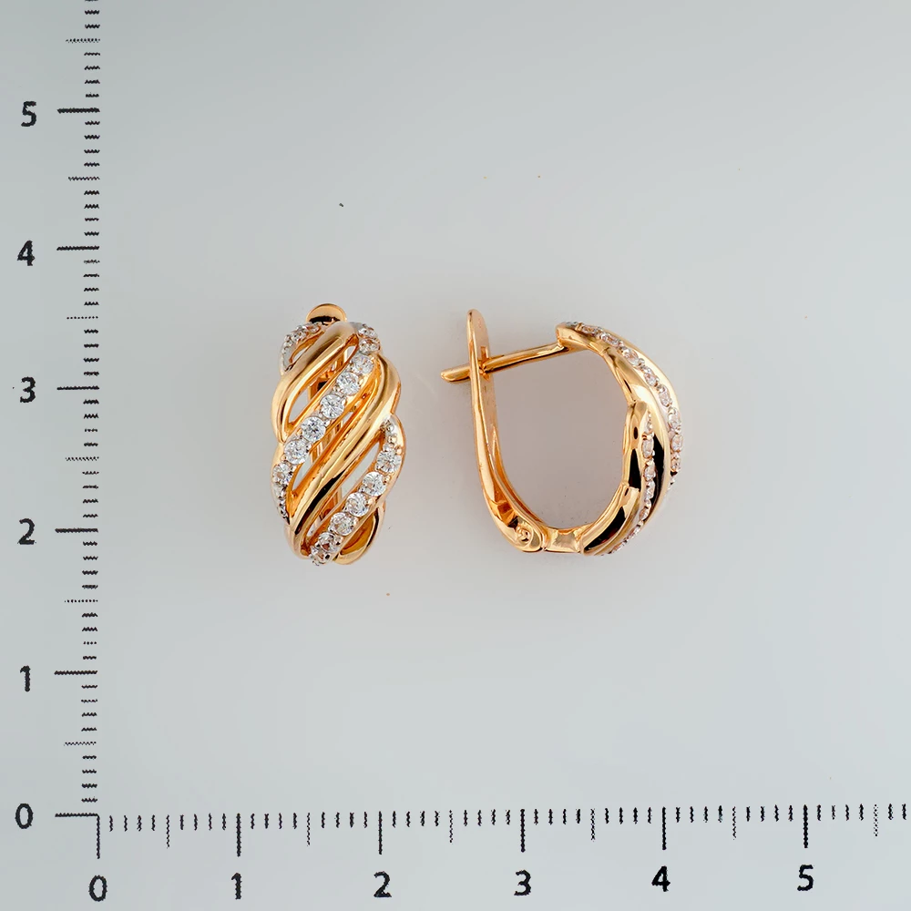 Серьги с фианитом из красного золота 585 пробы