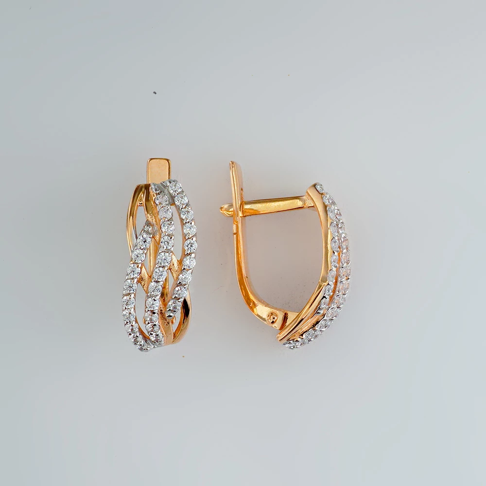 Серьги с фианитом из красного золота 585 пробы