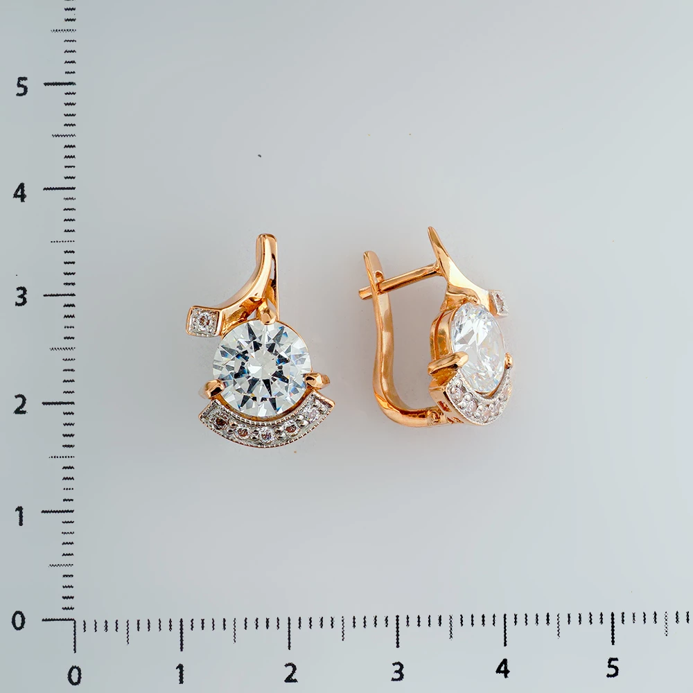 Серьги с фианитом из красного золота 585 пробы