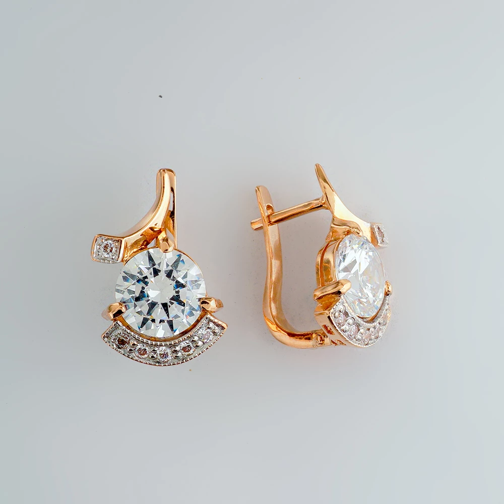 Серьги с фианитом из красного золота 585 пробы