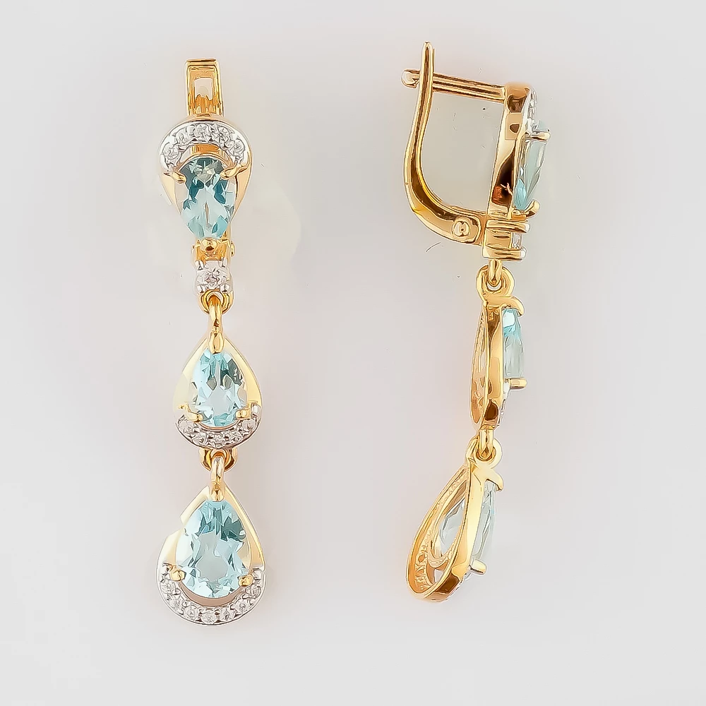 Серьги с топазом из красного золота 585 пробы