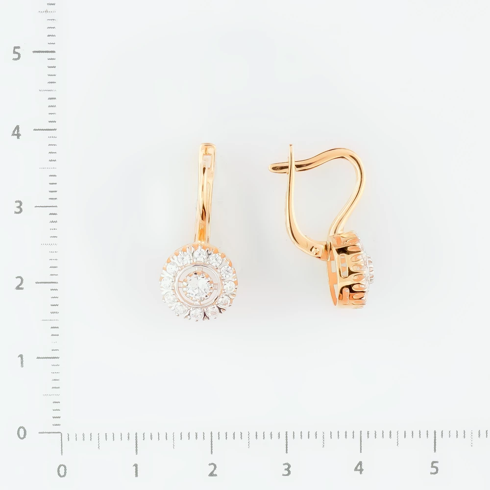 Серьги с фианитом из красного золота 585 пробы