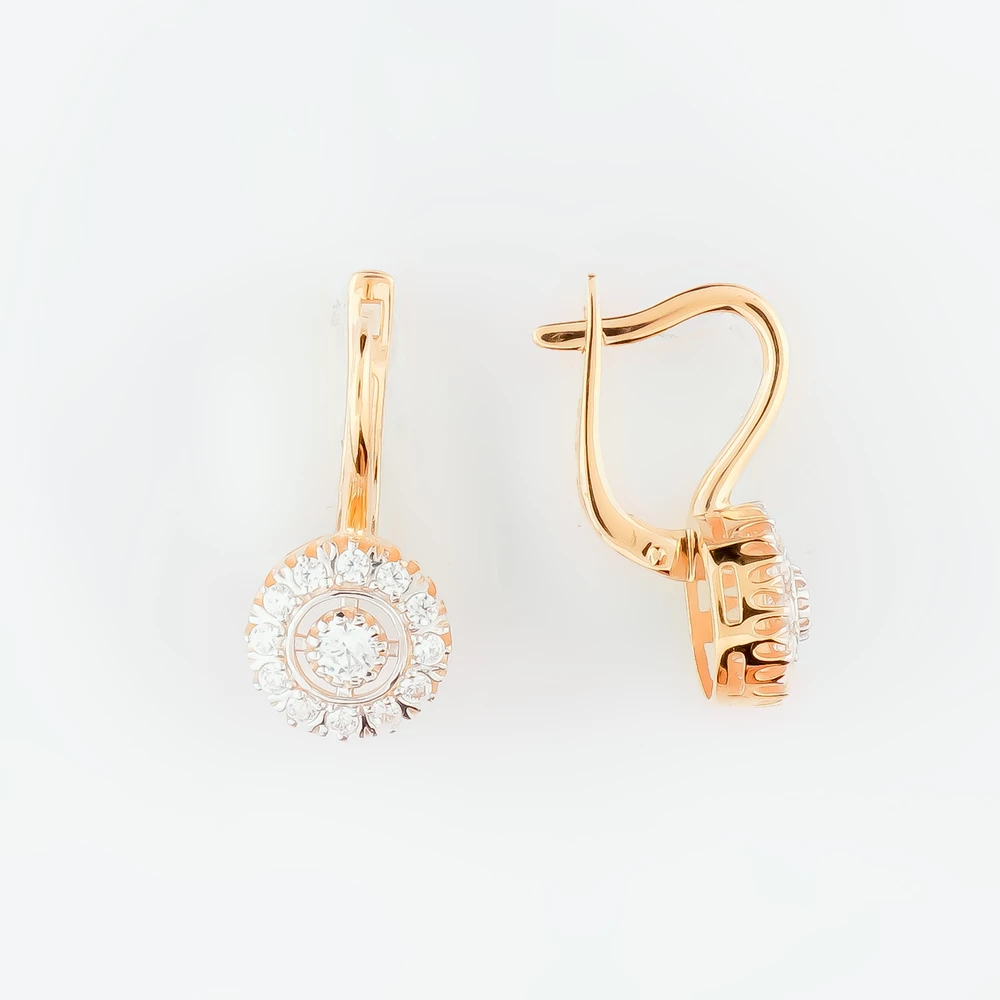 Серьги с фианитом из красного золота 585 пробы