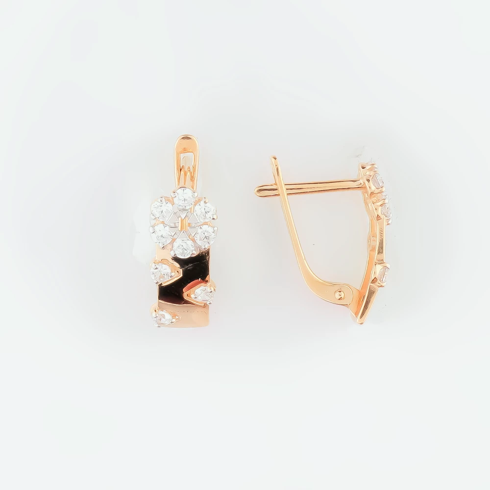 Серьги с фианитом из красного золота 585 пробы