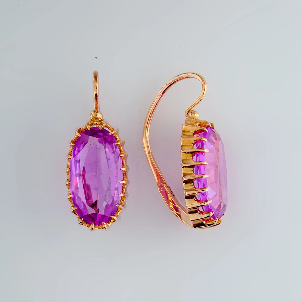 Серьги с фианитом из красного золота 583 пробы